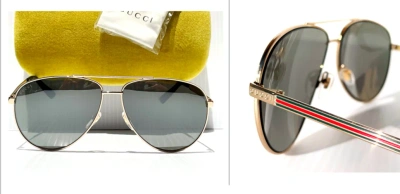 Pre-owned Gucci Gold Aviator With 61mm Red Green Frame W Grey Lens Sunglass Gg0137s In Gray