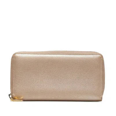 Pre-owned Gucci Gold Beige Leather Long Wallet (bi-fold) ()