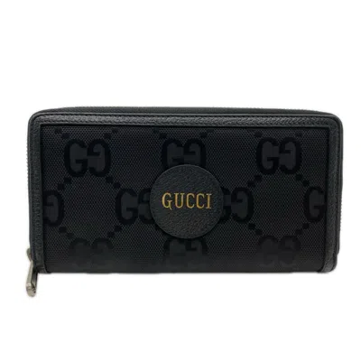 Pre-owned Gucci Gold Black Canvas Leather Long Wallet (bi-fold) () In Gold, Black