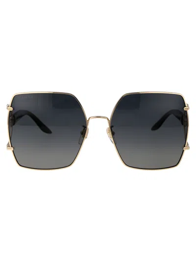 Gucci Gold Black Grey Metal Sunglasses In Green