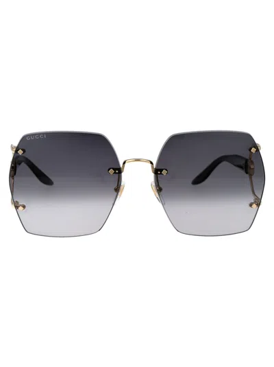 Gucci Gold Black Grey Metal Sunglasses In Gray