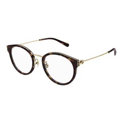 Gucci Gold Frame Eyeglasses In Brown