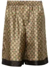 Gucci Gg Printed Silk Twill Shorts In Neutrals