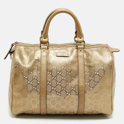Pre-owned Gucci Gold Gg Imprime Canvas Medium Joy Boston Bag
