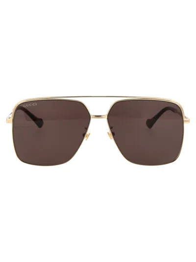 Gucci Gold Gold Brown Metal Sunglasses