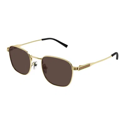 Gucci Gold-gold-brown Metal Sunglasses