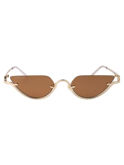 Gucci Gold Gold Brown Metal Sunglasses