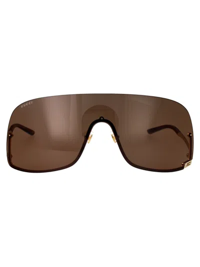 Gucci Gold Gold Brown Metal Sunglasses