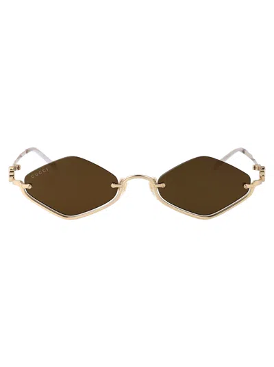 GUCCI GUCCI GOLD GOLD BROWN METAL SUNGLASSES