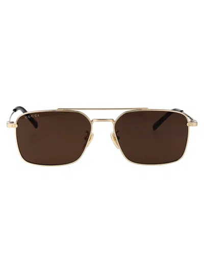 Gucci Gold-gold-brown Metal Sunglasses