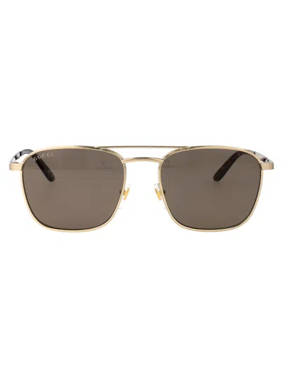 Gucci Gold-gold-brown Metal Sunglasses