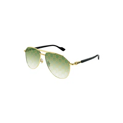 Gucci Gold Gold Green Metal Sunglasses