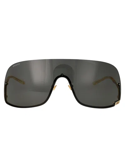 Gucci Gold Gold Grey Metal Sunglasses In Black