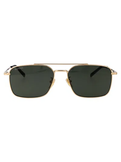 Gucci Gold-gold-grey Metal Sunglasses