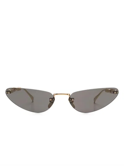 Gucci Gold-gold-grey Metal Sunglasses