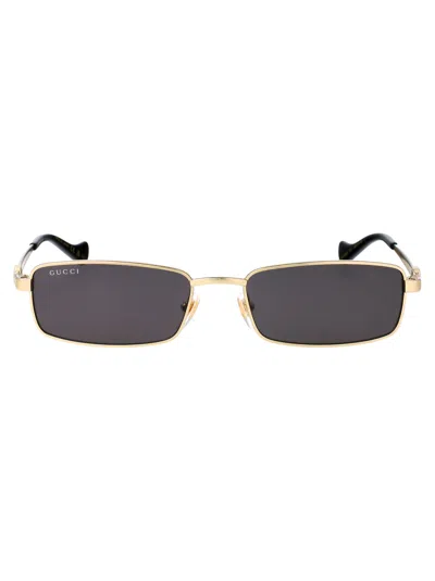 Gucci Gold Gold Grey Metal Sunglasses In Brown