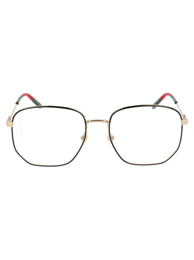 Gucci Gold Gold Transparent Metal Glasses In Pink