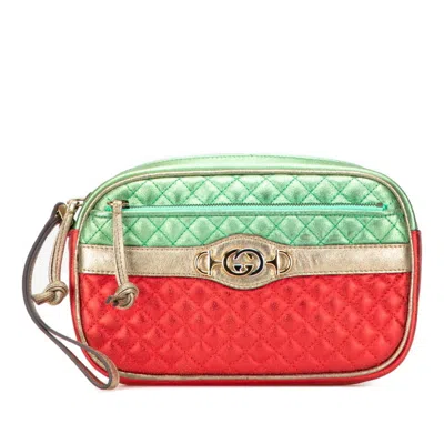 Pre-owned Gucci Gold Green Red Color Leather Clutch Bag ()