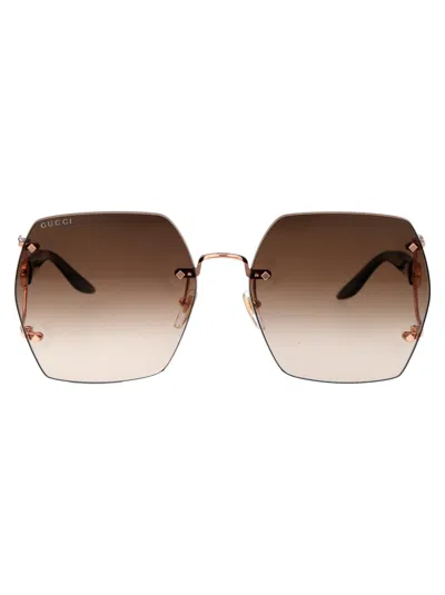 Gucci Gold Havana Brown Metal Sunglasses