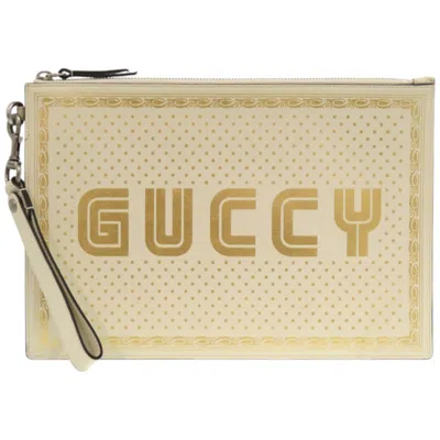 Pre-owned Gucci Gold Ivory Leather Clutch Bag ()