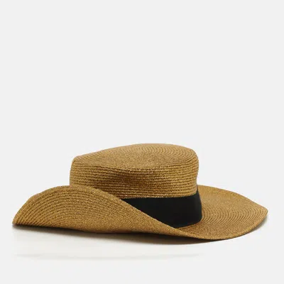 Pre-owned Gucci Gold Lamé Papier Wide Brim Hat M