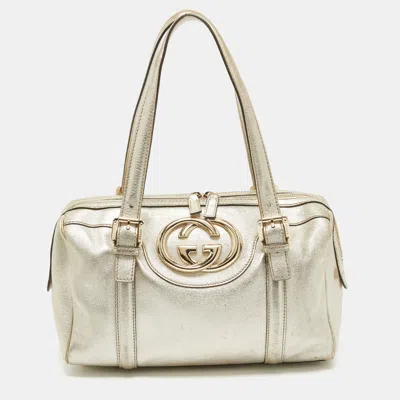 Pre-owned Gucci Gold Leather Britt Boston Bag