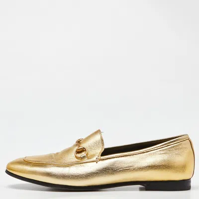 Pre-owned Gucci Gold Leather Jordaan Loafers Size 39