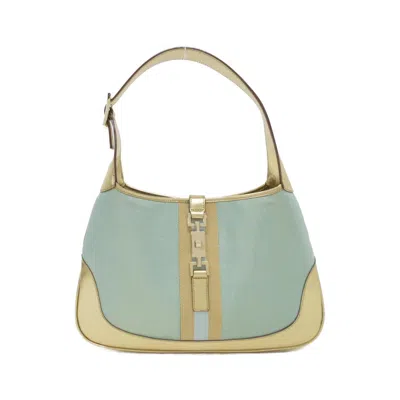 Pre-owned Gucci Gold Light Blue Canvas Leather Shoulder Bag ()
