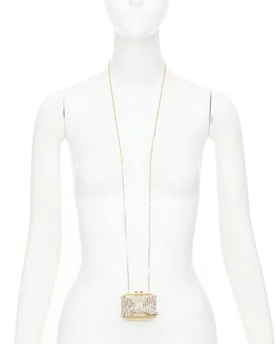 Pre-owned Gucci Gold Metal 2016 Crystal Bow Nano Clutch Necklace (authentic Pre-loved)
