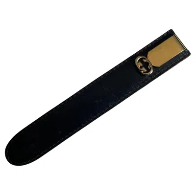 Pre-owned Gucci Gold Metal Letter Opener In Black Leather Case