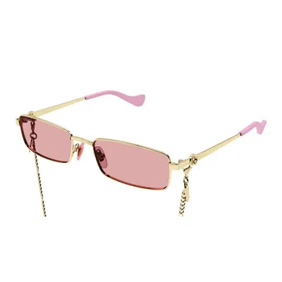 Gucci Gold Metal Sunglasses In Pink