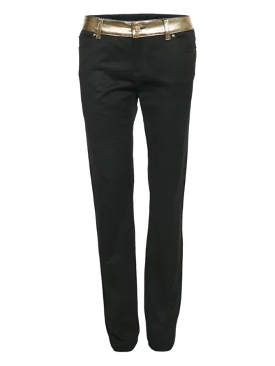 Pre-owned Gucci Gold Print Denim Trousers In Black