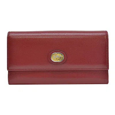 Pre-owned Gucci Gold Red Color Leather Long Wallet (bi-fold) () In Gold, Red Color