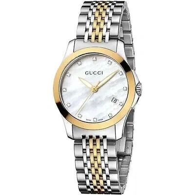 Pre-owned Gucci Gold Silver Diamond Women Watch 27mm G-timeless Mother Of Pearl Ya126513