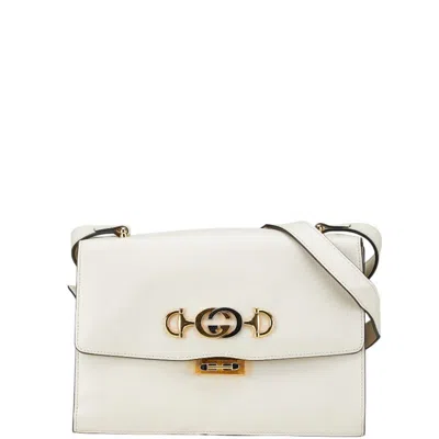 Pre-owned Gucci Gold Silver White Leather Shoulder Bag ()