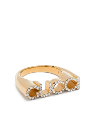 Gucci Gold-tone  Letter Crystal Ring