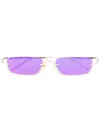 Gucci Gold-tone Logo Print Rectangular Sunglasses In Gold