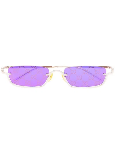 Gucci Gold-tone Logo Print Rectangular Sunglasses