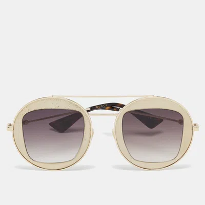 Pre-owned Gucci Gold Tone/brown Gradient Gg0105s Round Sunglasses