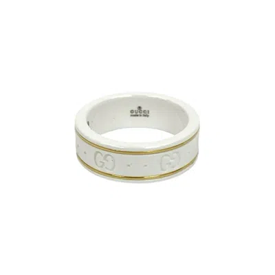 Pre-owned Gucci Gold White Ceramic Band Ring () In Multi