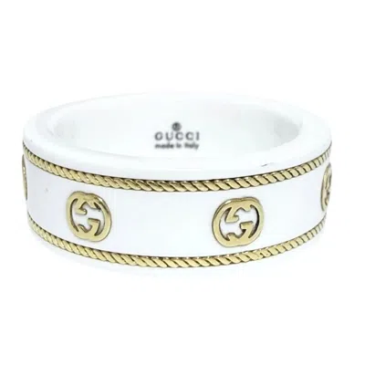 Pre-owned Gucci Gold White Yellow Gold (18k) Ceramic Band Ring () In Multi