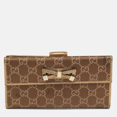 Pre-owned Gucci Gold/brown Gg Fabric And Leather Princy Continental Wallet
