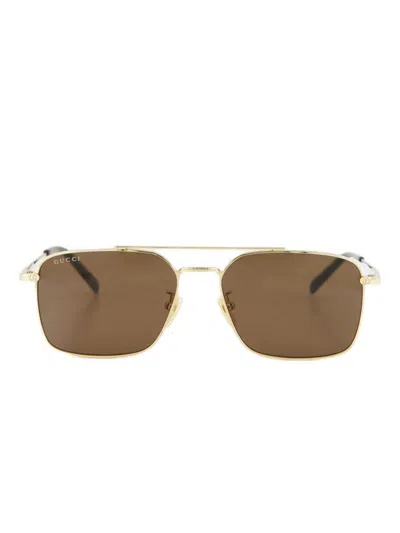 Gucci Golden Square Sunglasses In Brown
