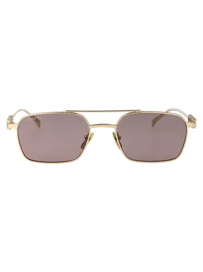 Gucci Gold-gold-brown Metal Sunglasses