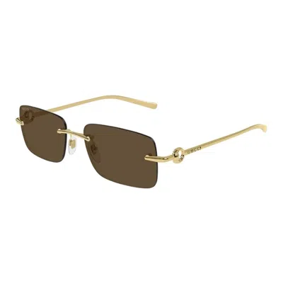 Gucci Gold-gold-brown Metal Sunglasses In Gray