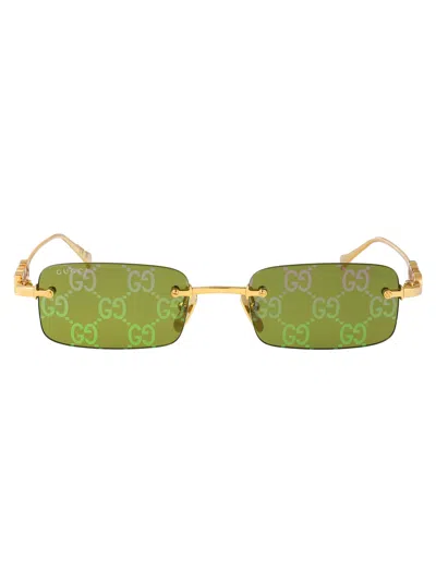 Gucci Gold-gold-green Metal Sunglasses