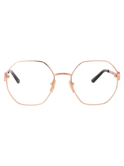 Gucci Gold-gold-transparent Metal Glasses In Pink