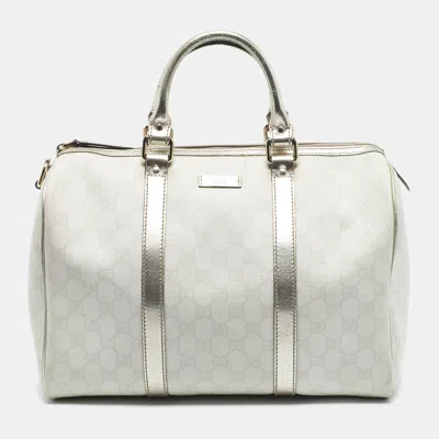 Pre-owned Gucci Gold/off White Gg Supreme Canvas Medium Joy Boston Bag