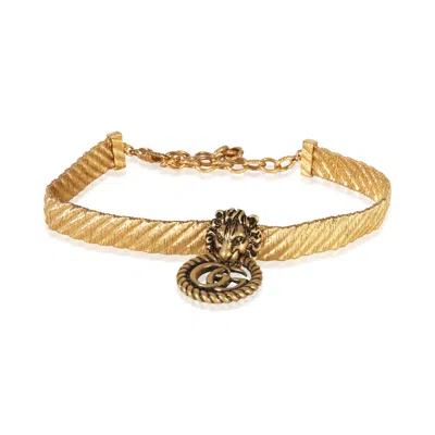 Pre-owned Gucci Gold-plated Lion Head Double G Choker Necklace