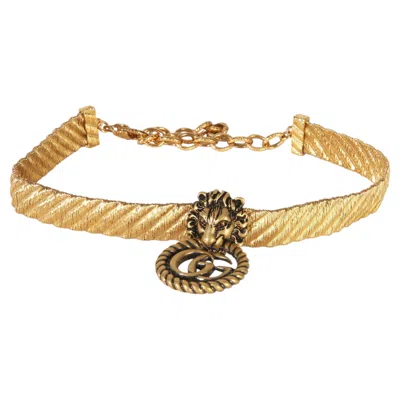 Pre-owned Gucci Gold-plated Lion Head Double G Choker Necklace In Multiple